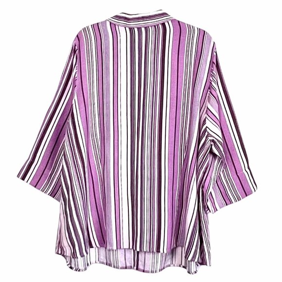 Lane Bryant Plus Size 26/28 Button Up Shirt Purple & White Striped Linen Blend - Picture 2 of 12